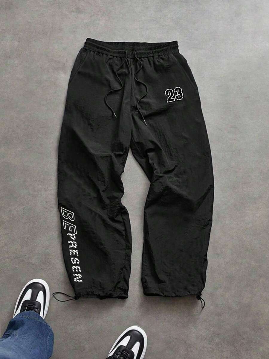 Sport MetroGents Men's Plus Size Drawstring Waist Digital Pattern Casual Daily Travel Sports Long Pants - Black - View 1