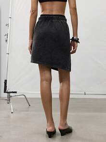 MERLEAU-F Women's Drawstring Waist Split Design Casual Versatile Daily Wear Skirt Office Casual,Skirts For Women,Skirts Classic Luxury - Black - View 2