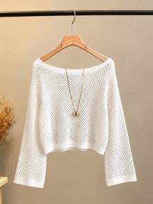 GlowEve Women's New Spring Autumn Winter Fashion Casual Versatile Lazy Off-Shoulder Hollow Out Sweater - White - View 6