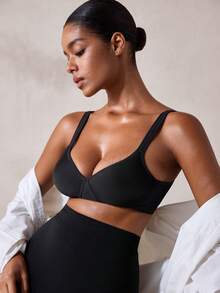 Veilyse 1pc Women's Comfortable Wireless Soft Cup Solid Color Brafor Summerfor Summer - Black - View 9