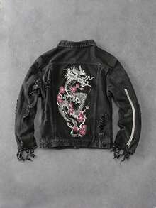 Manfinity EMRG Men's Single-Breasted Tassel Design Casual Daily Denim Jacket - Black - View 1