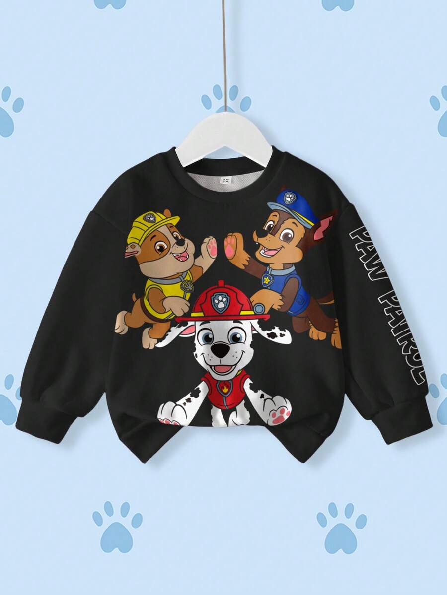 SHEIN | PAW Patrol 小男孩休闲卡通狗印花圆领运动衫,秋季 - 白色 - 查看 1