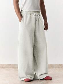 EASEVO Men's Summer Casual Loose Fit Sweatpants Plus Size Grey Solid Color Patchwork Elastic Waist - Light Grey - View 5