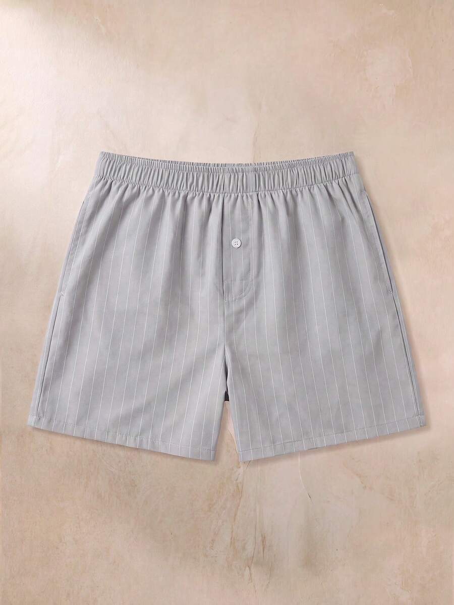 EverLounge British Style Minimalist Fashion Men's Light Gray Striped Fabric Lounge Pants - Grey - View 1