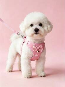 1 Set/2pcs Pink Anchor Pattern Pet Harness And Leash Set, Cute Bow And Bell Decor Breathable Mesh Vest, Adjustable Anti-Pull Harness, Suitable For Small Dogs And Cats, Comfortable Anti-Escape Design, Ideal For Daily Walks And Outdoor Outings - Multicolor - View 7