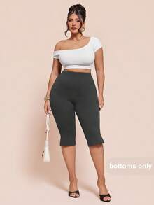 SHEIN BAE Plus Size Women's Solid Color Side Slit 5-Inch Leggings - Grey - View 3
