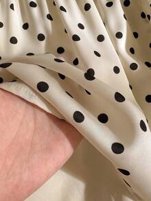 SHEIN 2pcs/Set Blus Lengan Panjang Kerah Persegi Motif Polkadot Berenda + Celana Panjang Jeans Model Flare dengan Hiasan Pita untuk Anak Perempuan, Musim Gugur - Aprikot - View 7