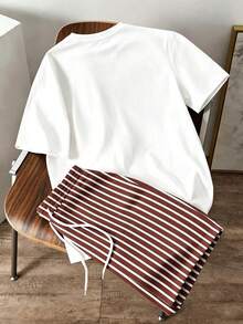 Daypath Men's Letter & Palm Tree Print T-Shirt And Striped Shorts Set - Multicolor - View 2