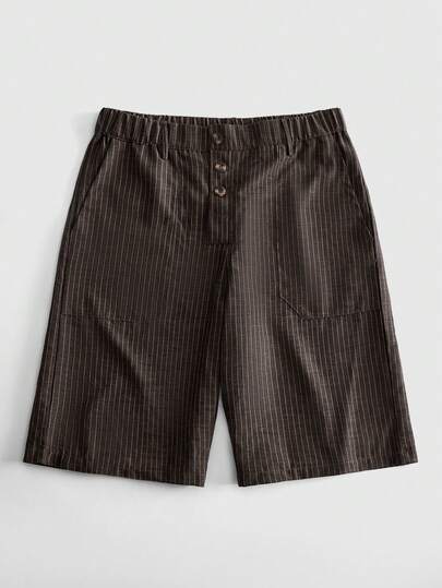 Pantalones cortos de traje a rayas de corte holgado para hombre