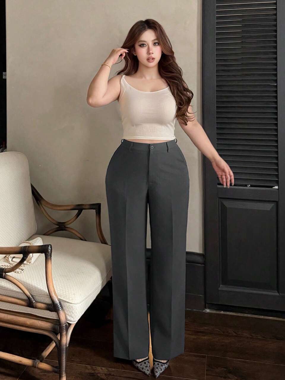 Dazy Plus Plus Size Solid Color Business Casual Versatile Straight Leg Long Pants For Office Commute Fall