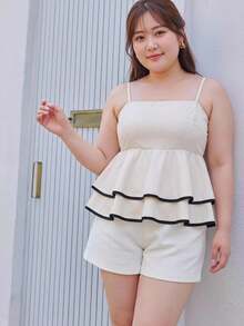 Bijouette 休閒度假純色梭織細肩帶背心與背心上衣 大尺碼 - 杏色 - 查看 4