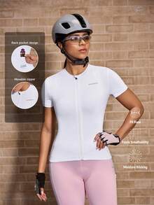 Powerista Top de Ciclismo Feminina de Manga Curta com Zíper Frontal Ajustada - Branco - Visão 2