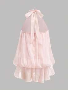 Firerie Kids Firerie Kids 少女優雅可愛甜美淺粉色雪紡露背迷你洋裝，適合夏季畢業典禮與晚禮服 - 粉色 - 查看 2