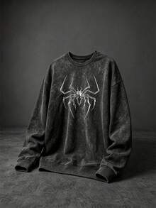 Sport MetroGents Men's Spider Print Long Sleeve Loose Fit Sports Sweatshirt, Gym - Black - View 1