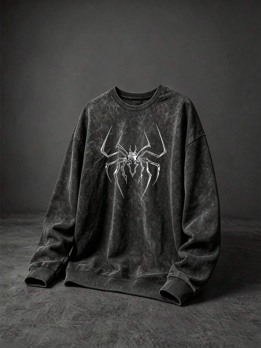 Sport MetroGents Men's Spider Print Long Sleeve Loose Fit Sports Sweatshirt, Gym - Black - View 1