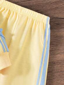 Playful Pals Girls Spring Fall Long Sleeve Long Pants Sports Bow Ribbon Knit Sweatshirt 2 Piece Set - Yellow - View 4