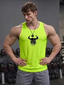 GymBeat Men's Summer Letter Graphic Loose Fit Muscle Tank Top Sleeveless Workout Shirts Neon Workout Top, Gym Sports - Mustard Yellow - View 4