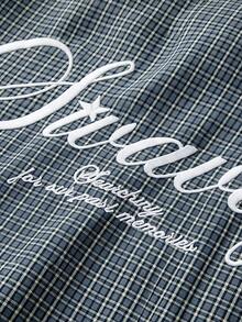 SWAVVY Men's Letter Pattern 2 In 1 Patchwork Casual Daily Wear Shirt - Blue - View 3