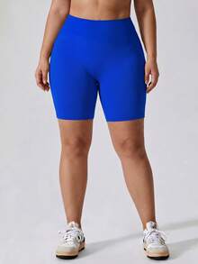 SHEIN Dewbera Plus-Size Women's High-Elasticity Sports Tights Yoga Pants - Blue - View 2