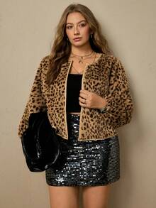 Freevana Plus Size Autumn/Winter Fashion Leopard Print Warm Jacket - Multicolor - View 6