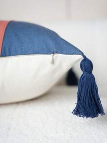 Cirelle 1pc/2pcs All-Season 3-Tone Vertical Color Block Canvas Pillow Covers With Four-Corner Tassels, Minimalist Modern Boho Neutral Home Decor Cushion Cases For Sofas, Bedrooms, Bay Windows, Apartments & Homestays, Pillow Insert Not Included - Pink blue - View 7