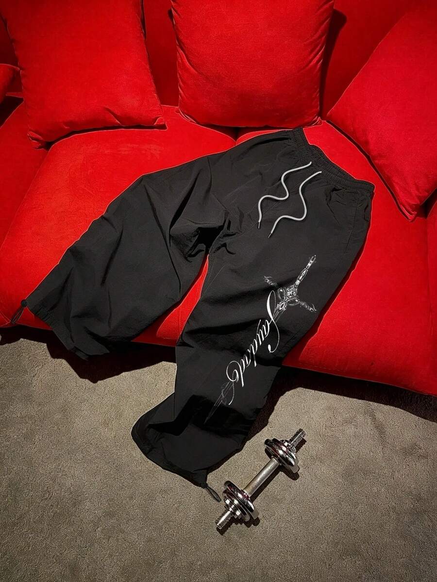 Gym Rark Pantalones deportivos largos para hombre con estampado de letras y cintura con cordón - Negro - Ver 1