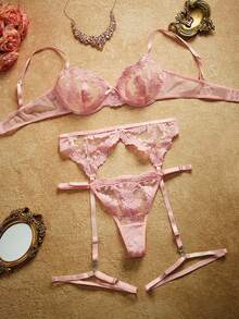 PinupPomp 4pcs Women's Sexy Lingerie Set - Pink - View 3
