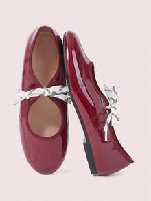 CUCCOO DOLLMOD Women's Shoes, Burgundy, French Fashion Elegant Commuter Embroidered Thread Straps Mary Jane Flat Women's Shoes Fall Shoes - Burgundy - View 1