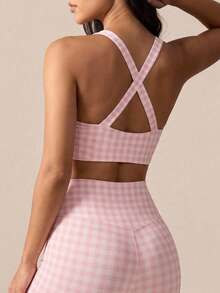 SHEIN BAE Women's Casual Sports Plaid Print Tank Top & Pants Set Perfect Airport Outfit Suitable For Tennis Yoga Studio Pilates Daily Wear Cute Summer Outfits Festival Outfits Beach Outfits Sea Going Out Outfits Women's Gym Clothes Gym Female Gym Set Casual Sets Holiday Outfits Vacation Sportswear Workout Sets Pink Plaid Pattern - Pink - View 6