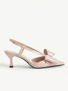 CUCCOO CHICEST 女款米色鏡面蝴蝶結尖頭露跟高跟鞋，附腳踝綁帶與紅酒杯鞋跟，優雅通勤鞋 - 裸色 - 查看 5