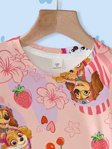 SHEIN | PAW Patrol Young Girl Summer Cute Cartoon Dog Print Short Sleeve Dress - White - View 3