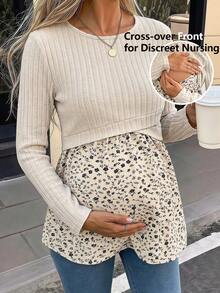 SHEIN Maternity Floral Patchwork Nursing Top Fall - Apricot - View 4