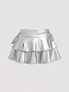 SHEIN MOD Plus Size Summer Fashion Ruffle Skirt Fall - Silver - View 3