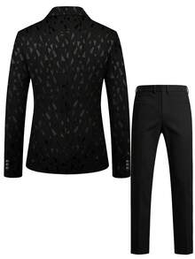 Calvornis Men's Long Sleeve Suit Jacket And Pants Set - Black - View 2