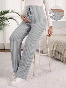 SHEIN 孕婦純色可調腰圍休閒百搭日常穿著長褲 - 淺灰色 - 查看 1