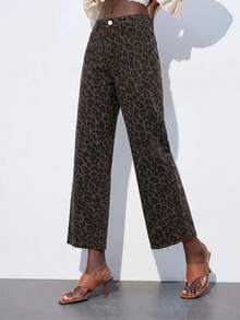 Maija 女款豹紋牛仔褲，附口袋，九分直筒褲 - 彩色 - 查看 4