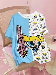 THE POWERPUFF GIRLS X SHEIN 大尺碼女款圓領短袖T恤 - 白色 - 查看 1