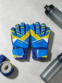 1 Pasang Sarung Tangan Kiper Sepak Bola Dewasa dengan Pelindung Jari, Anti Selip dan Tahan Aus, Perlengkapan Latihan Kiper - Biru - View 4
