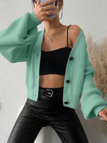 EURMUSE Cardigan de hombros caídos de unicolor - verde menta - Ver 4