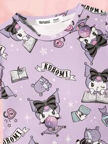 HELLO KITTY AND FRIENDS | SHEIN 年轻女孩夏季休闲可爱卡通字母图案短袖连衣裙 - 白色 - 查看 3