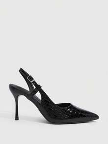 CUCCOO SZL Women's Spring And Summer Black Stone Pattern Pointed High Heels Women's Rear Strap Stiletto Shoes - Black stone pattern - View 2