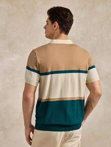 Courvante Men's Contrast Color Short Sleeve Single Breasted Casual Knit Cardigan Fall - Khaki - View 4