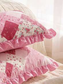 SHEIN 1 Piece, Retro Patchwork Ruffle Edge Pillow Cover, Ambient Flower Cushion Cover, Sofa Bedroom Home Decoration 30 * 50cm/45 * 45cm 3 Optional - Multicolor - View 11