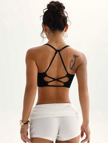 Dewbera Dewbera Women's Solid Color Seamless Sports Bra - Black - View 5