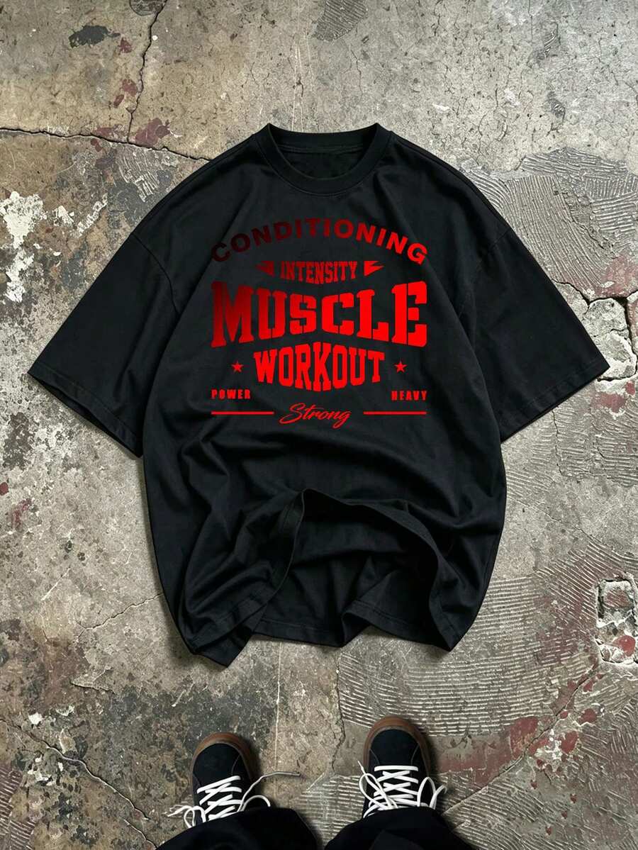 Gym Rark 男士字母印花短袖休閒健身運動T恤 - 黑色 - 查看 1