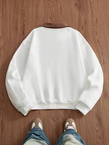 SWAVVY Men's Spring/Autumn Casual Standard Size Black Pullover Sweatshirt With Embroidered Collar - White - View 2