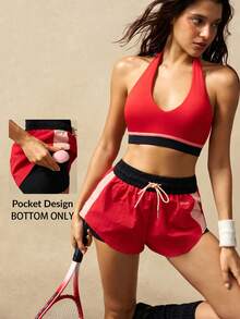 VARSIVA Women's Contrast Color Casual Pocket Drawstring Waist Sports Shorts - Multicolor - View 2