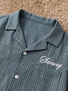 SWAVVY Men's Letter Pattern 2 In 1 Patchwork Casual Daily Wear Shirt - Blue - View 4