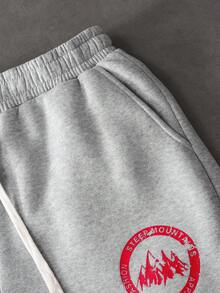 Manfinity Roghcode Men's Drawstring Waist Letter Print Casual Daily Sweatpants - Grey - View 7