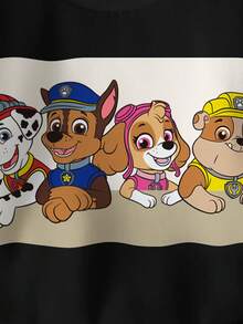 SHEIN | PAW Patrol 男童可爱卡通狗印花撞色保暖卫衣，休闲日常穿着，秋冬季 - 白色 - 查看 4
